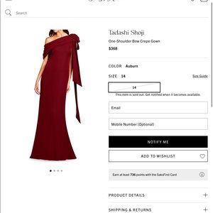 Tadashi Shoji One-Shoulder Bow Crepe Gown